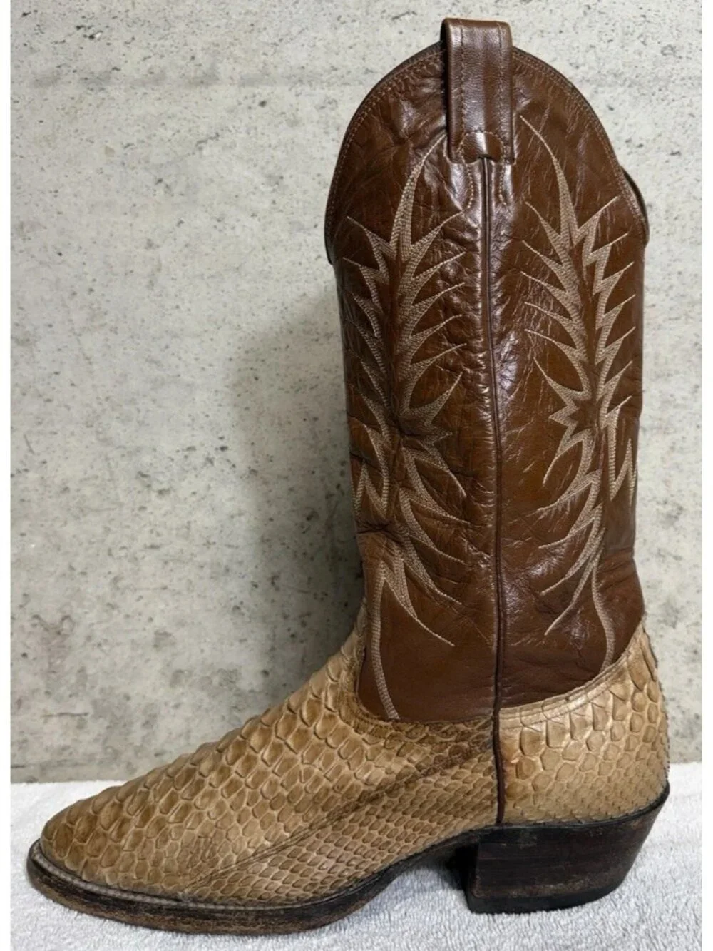 Vintage Nocona 2717C Natural Python Snakeskin Cowboy Boots Men’s 8.5 D USA